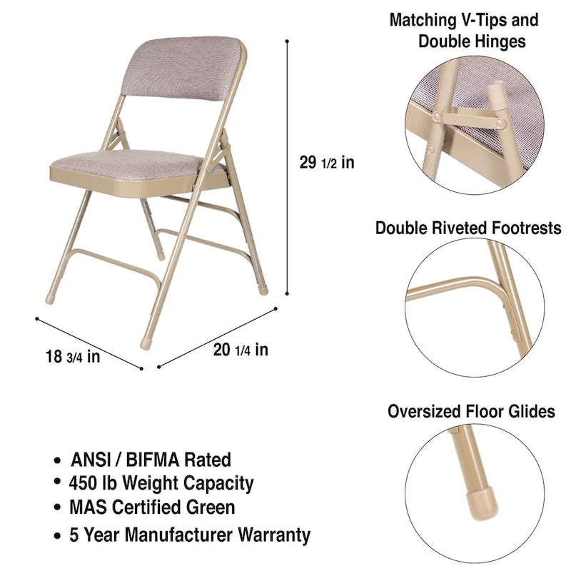 Hampden Furnishings Bernadine Collection Set of 4 Fabric Triple Brace Folding Chairs