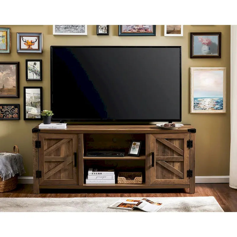 Rustic Farmhouse Barndoor TV Stand - Entertainment Center for TVs up to 70 Inches