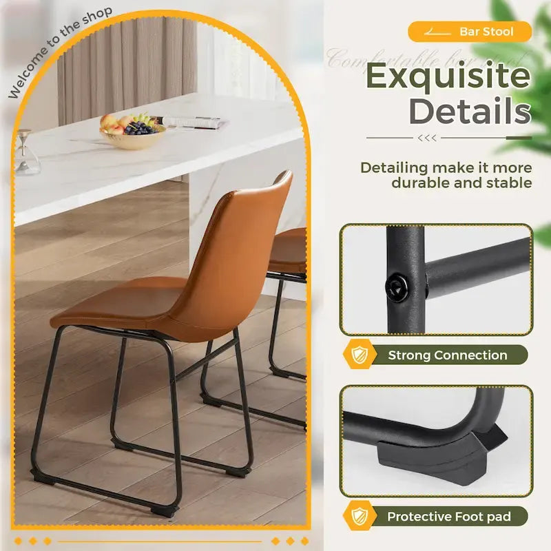 Set of 2 Homall Brown PU Leather Counter Bar Stools with Backrest and Footrest