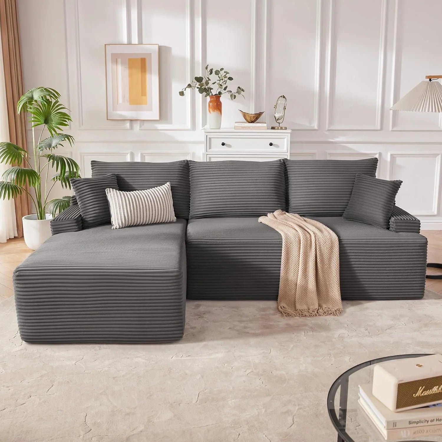 110 Cloud Sectional Couch, Boneless Sofa for Living Room Modular Sectional Sofa with Deep Seat