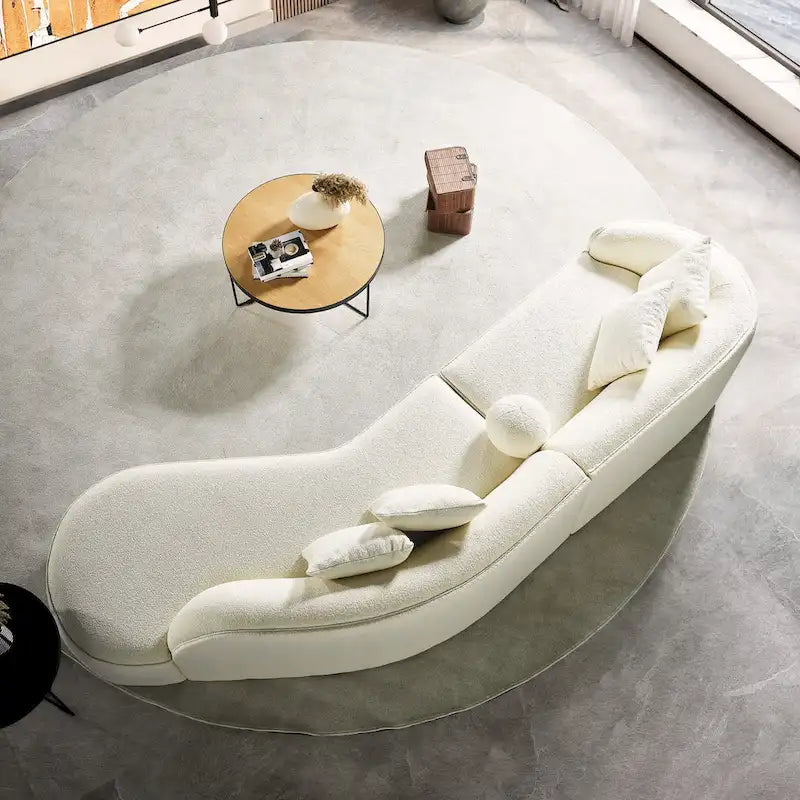 Luxury Modern Curved Sofa in White with Gallar Japandi Style Boucle Fabric