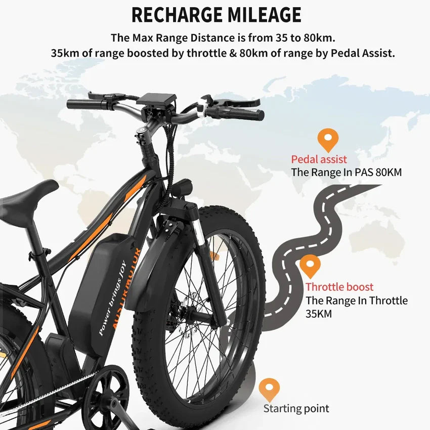26 In.48V 13Ah 750W Mountain Electric Bikes for Adults Men, 26"x4.0 Fat Tire Electric Bicycle 7 speeds Gear Outdoor Ebikes, Black,S48