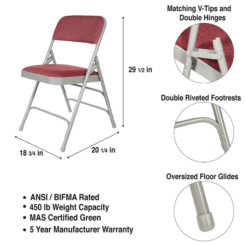 Hampden Furnishings Bernadine Collection Set of 4 Fabric Triple Brace Folding Chairs