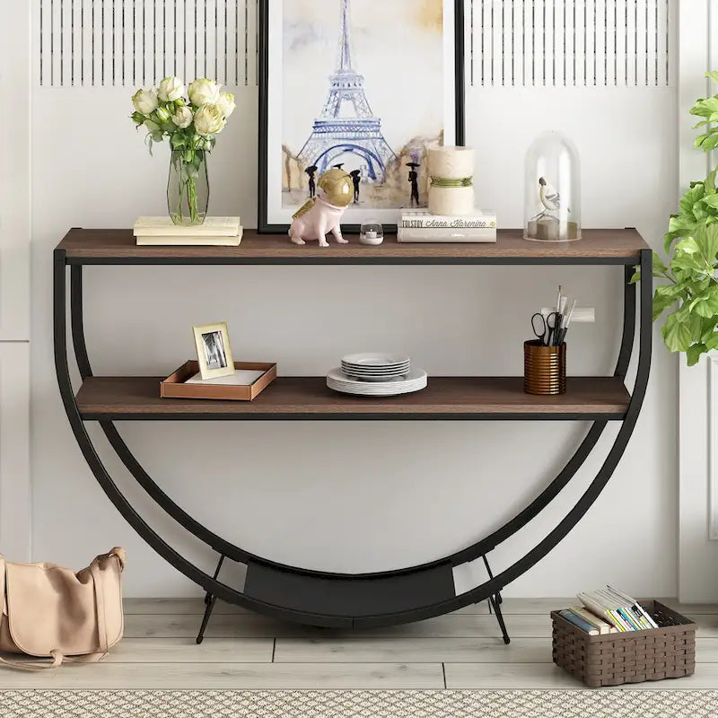 Merax Rustic Industrial Demilune Console Table