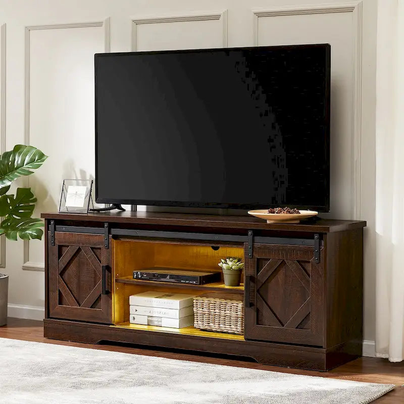 Rustic Farmhouse Barndoor TV Stand - Entertainment Center for TVs up to 70 Inches