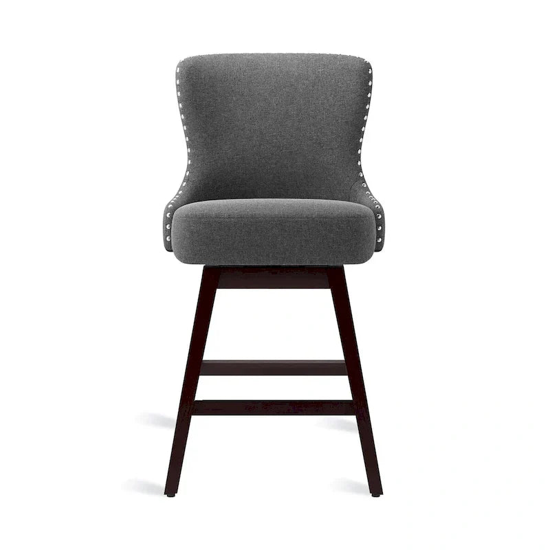 LUE BONA Set of 4 Mid-Century Modern 26-Inch Swivel Counter Stools with Faux Leather and Fabric Upholstery for Kitchen Island