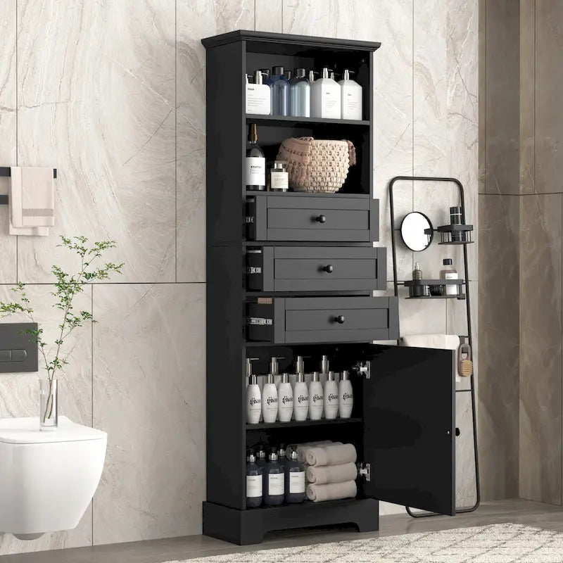 Merax Vertical Bathroom Storage Cabinet with 3 Drawers and Adjustable Shelves