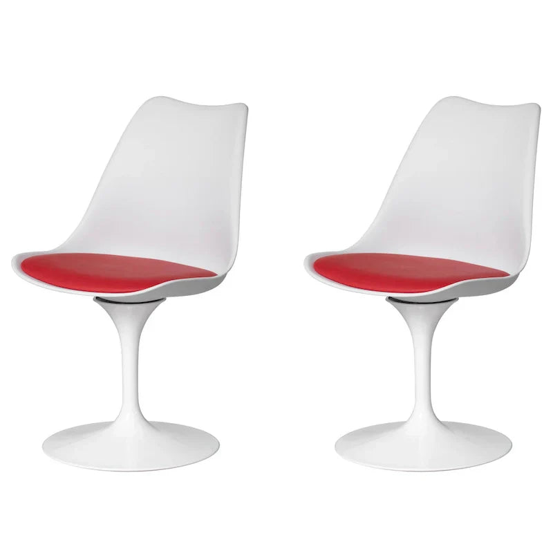 Mid-Century Modern Swivel Tulip Accent Chair with Plush Cushioned Seat in White Polypropylene