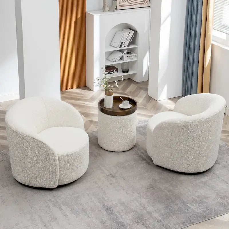 Set of 2 KINWELL 34-Inch Wide Upholstered Swivel Barrel Chairs
