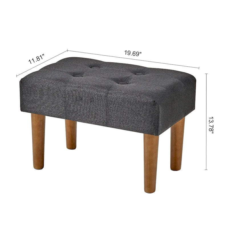 Set of 2 Small Linen Foot Stools with Legs - Rectangle Upholstered Ottoman Footrests
