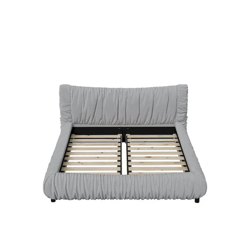 Light Grey King Size Luxury Upholstered Platform Bed with Removable Cushions and Sturdy Wooden Frame
