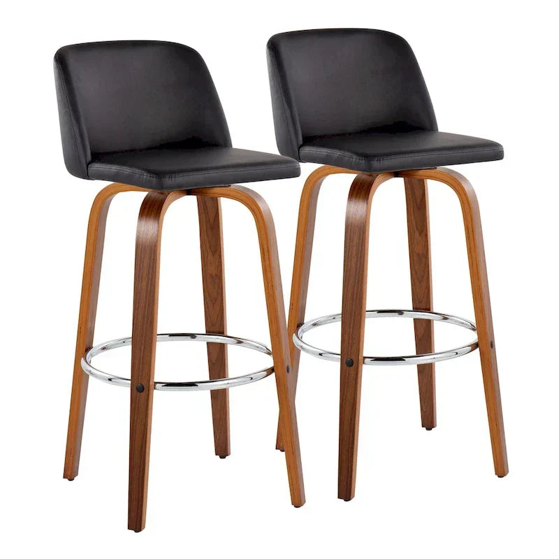 Set of 2 Carson Carrington Vallberga 30-Inch Fixed-Height Bar Stools with Walnut Wood Base