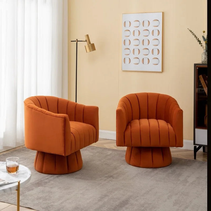 SEYNAR Set of 2 Modern Glam Velvet Upholstered Round Swivel Accent Barrel Chairs