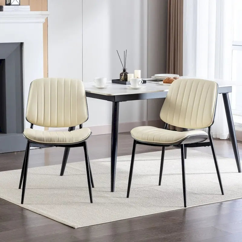 Set of 2 Retro Linen Dining Chairs with Bentwood Backs and Metal Legs
