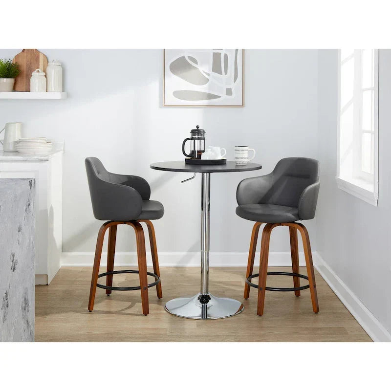 Set of 2 Carson Carrington Iglabo 24-Inch Fixed-Height Counter Stools with Bent Wood Legs and Round Footrest
