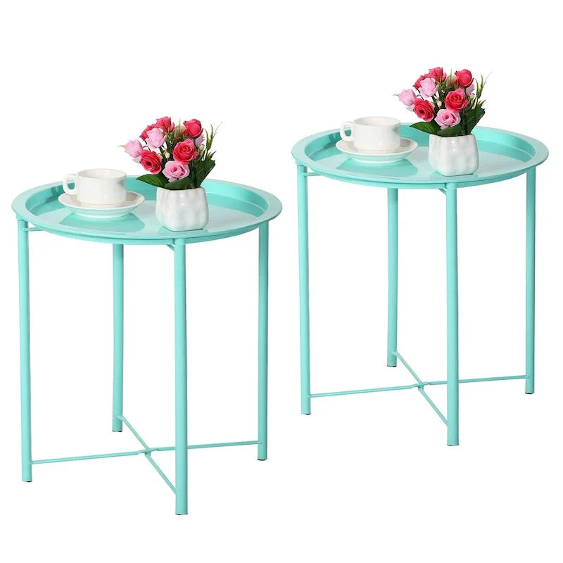 Javlergo Set of 2 Folding Round Steel TV Tray Tables - Compact Side Tables, No Assembly Needed - Dimensions: 18.5 x 18.5 x 19.7 in