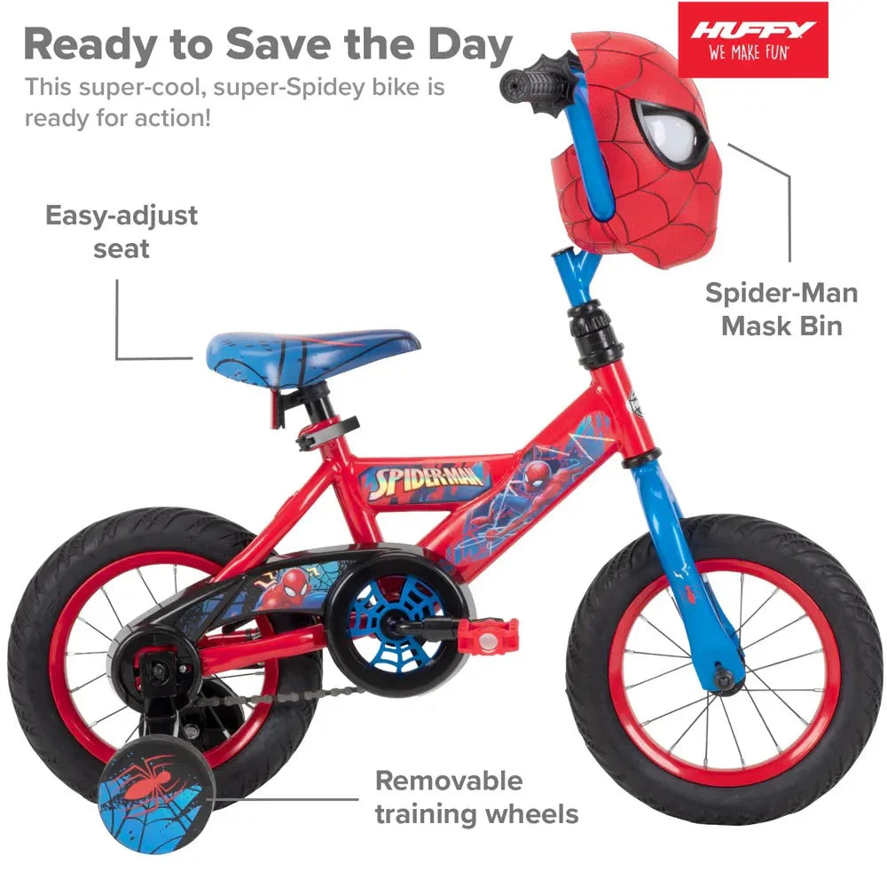 Huffy Marvel Spider-Man 12 Boys Bike with Training Wheels, Easy Assembly, Ages 3-5