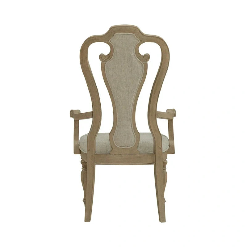 Set of 2 Magnolia Manor Weathered Bisque Upholstered Arm Chairs with Splat Back Design