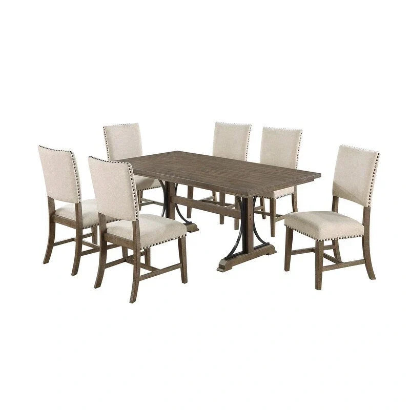 Rustic Dining Set with Upholstered Chairs & Nailhead Trim