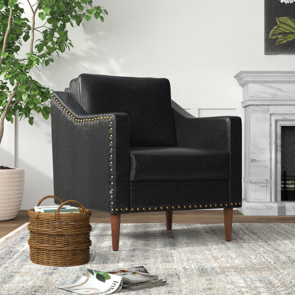Almetia Vegan Leather Armchair with Solid Wood Legs