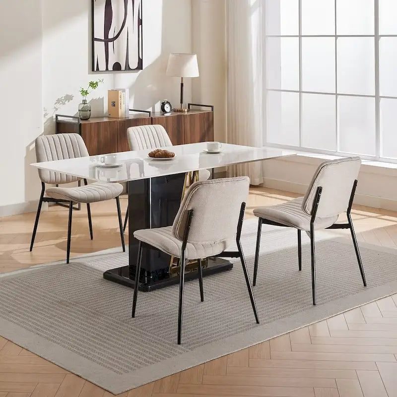 Set of 2 Retro Linen Dining Chairs with Bentwood Backs and Metal Legs