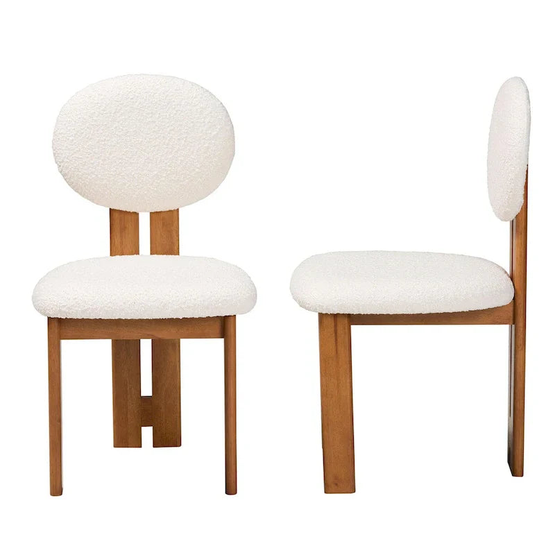 Kacela Contemporary Japandi Boucle Upholstered Wood Dining Chair Set - 2 Pieces