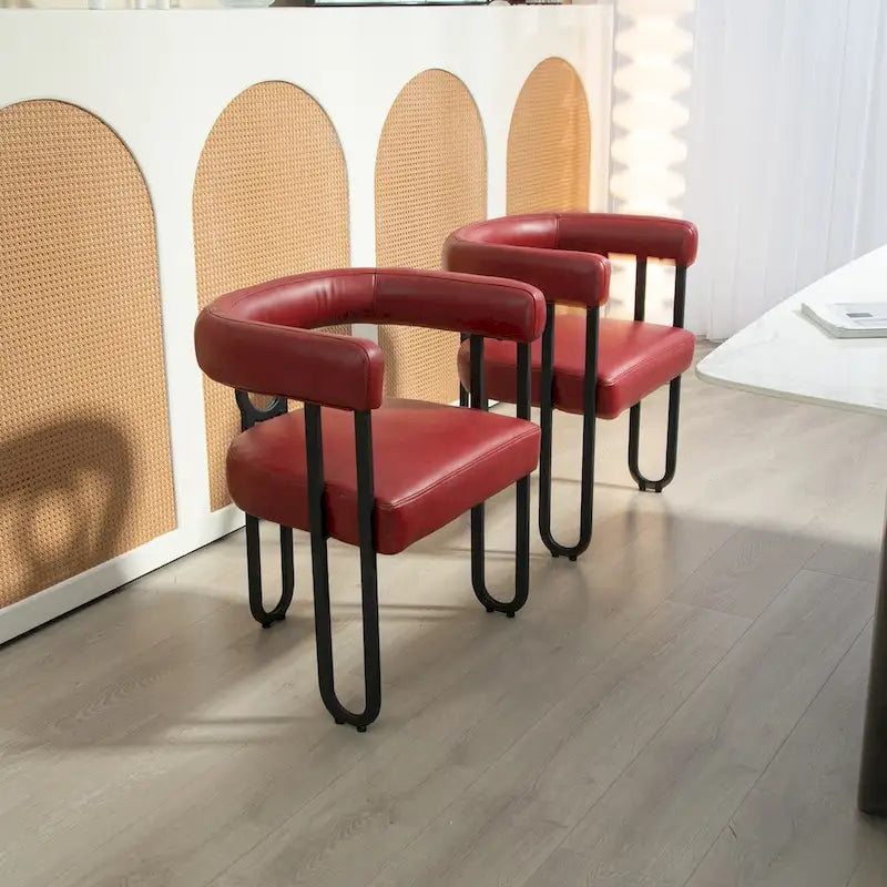 Set of 2 Contemporary PU Fabric Upholstered Barrel Accent Chairs - Stylish Dining and Living Room Armchairs