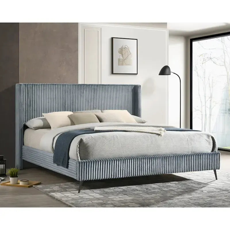 Roundhill Furniture Mavela King Size Panel Bed with Wide Wale Corduroy Upholstery