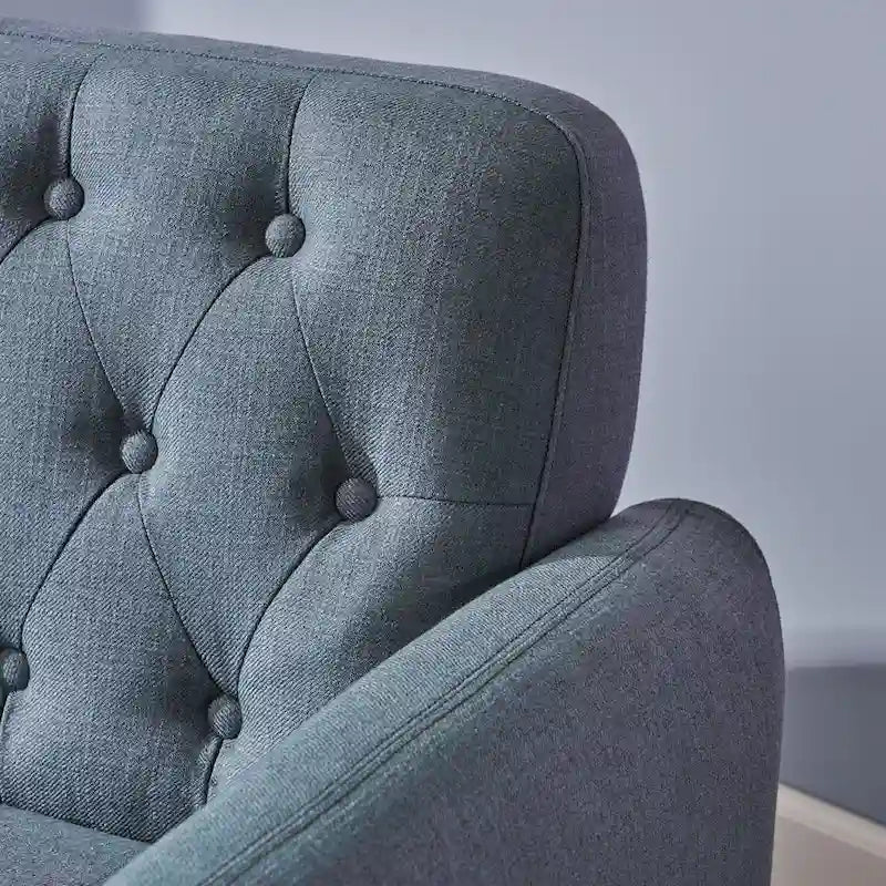 Mid Century Tufted Sofa with Cushioned Seat and Wooden Legs