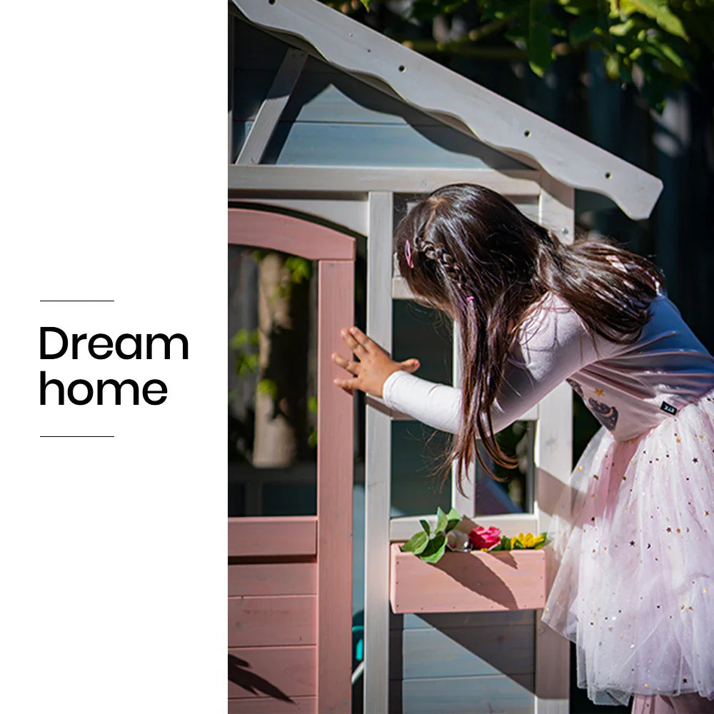 ROVO KIDS Cubby House, Outdoor Wooden DIY Timber Cottage Style Playhouse, for Children
