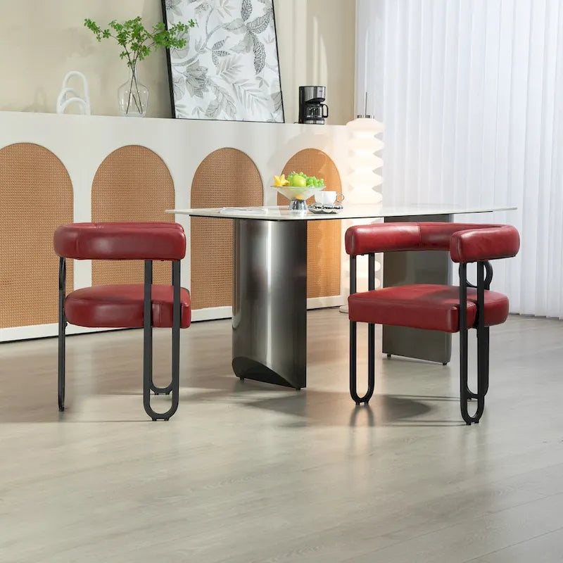 Set of 2 Contemporary PU Fabric Upholstered Barrel Accent Chairs - Stylish Dining and Living Room Armchairs