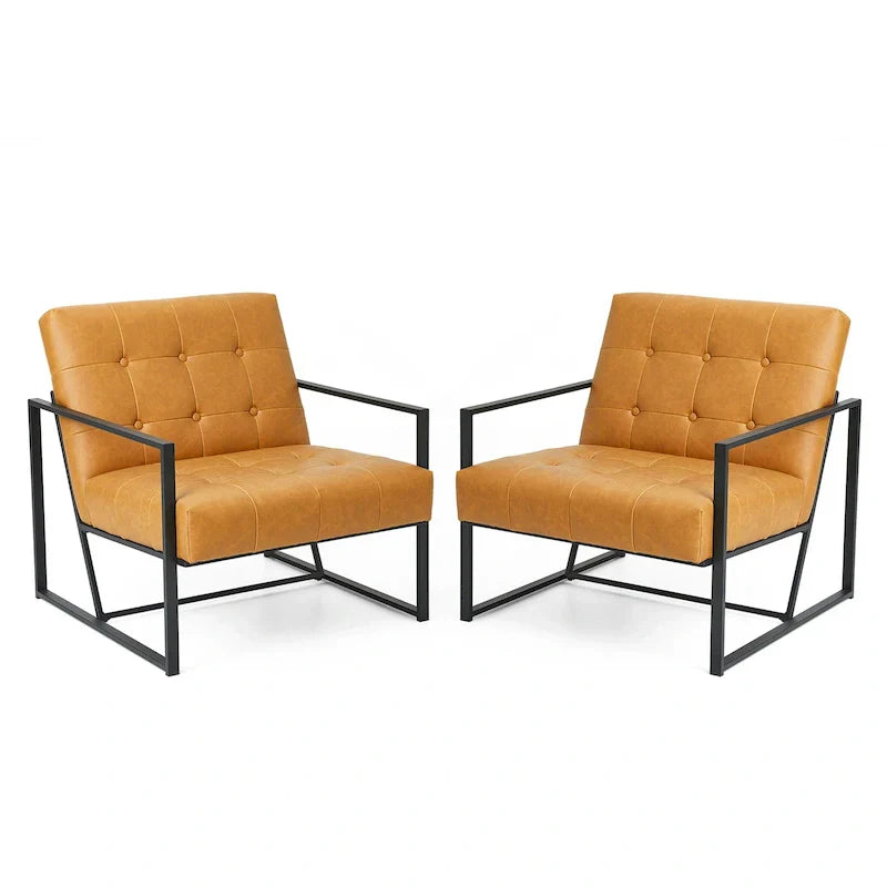 Glitzhome Set of 2 Mid-Century Tufted Accent Chairs in 29.25W PU Leather