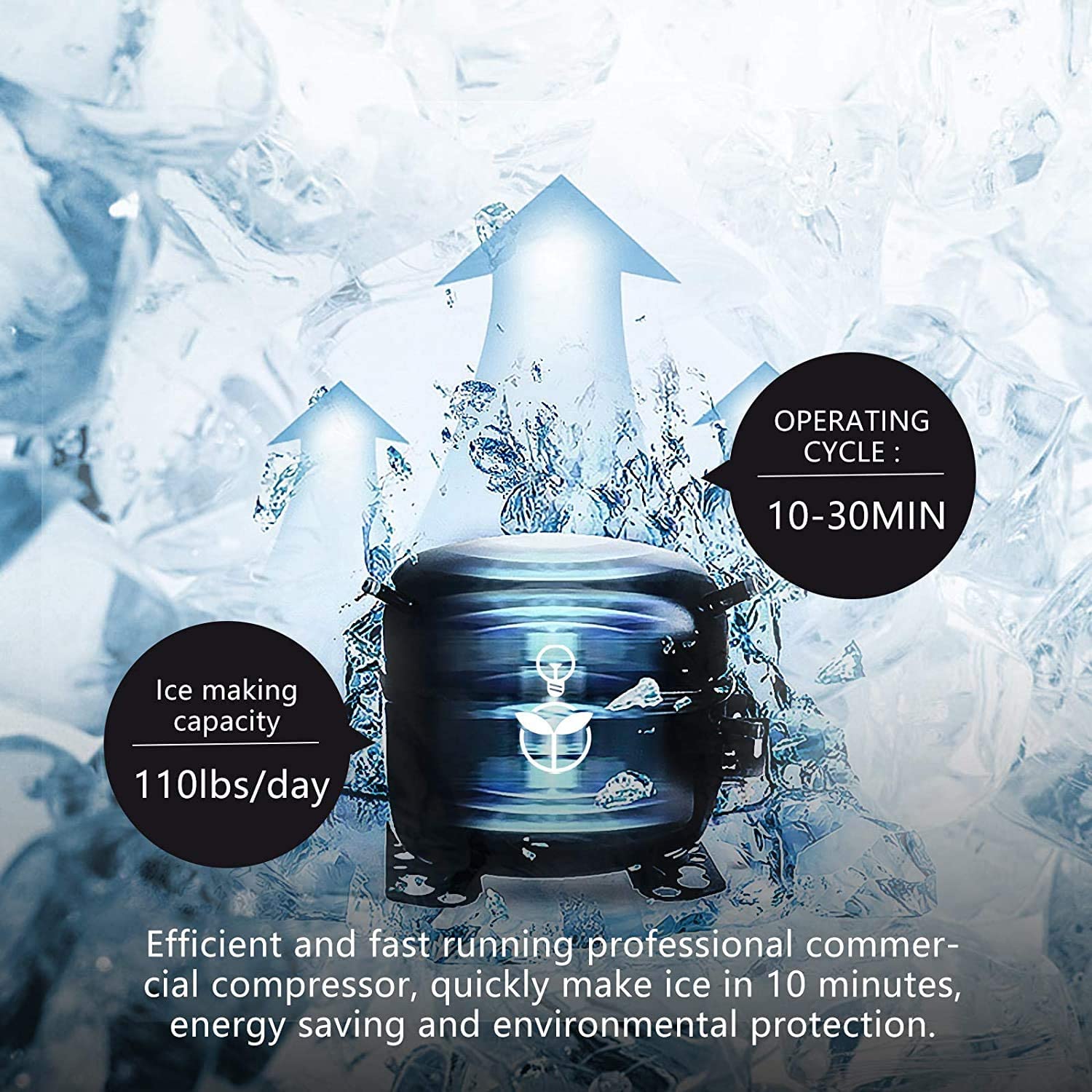 Commercial Ice �� 110LBS/24H Stainless Steel Free-Standing Ice Machine Maker Air Cooling Ice