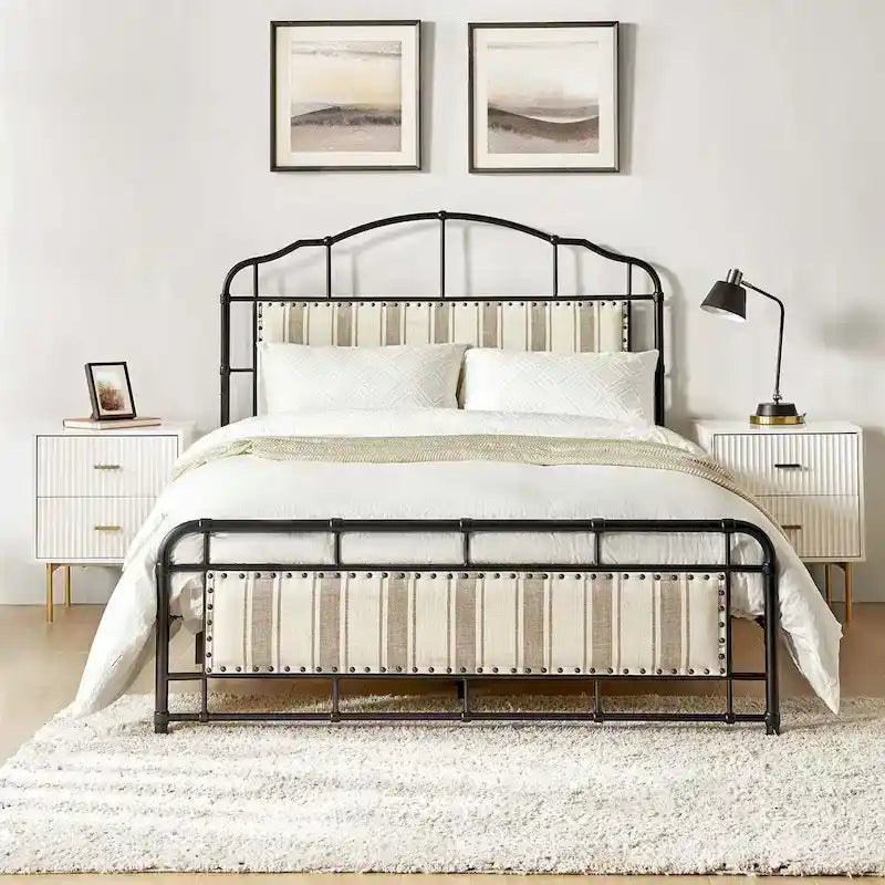 HULALA HOME Eufemia Industrial 62-Inch High Headboard Metal Platform Bed Frame