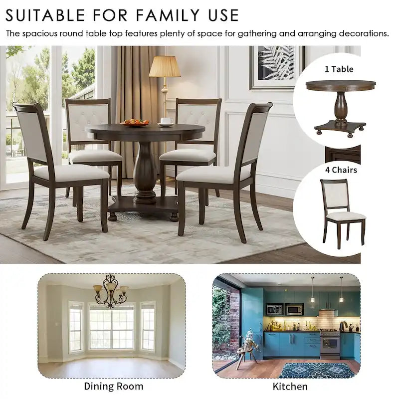 GDFStudio Lak Retro 5-Piece Dining Set with Upholstered Chairs