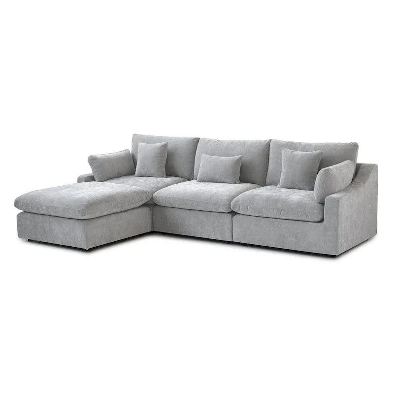 Sectional Couch with L-Shaped Design and Linen Upholstery, Featuring Multiple Cushions
