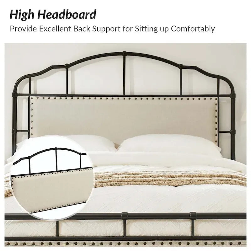 HULALA HOME Eufemia Industrial 62-Inch High Headboard Metal Platform Bed Frame