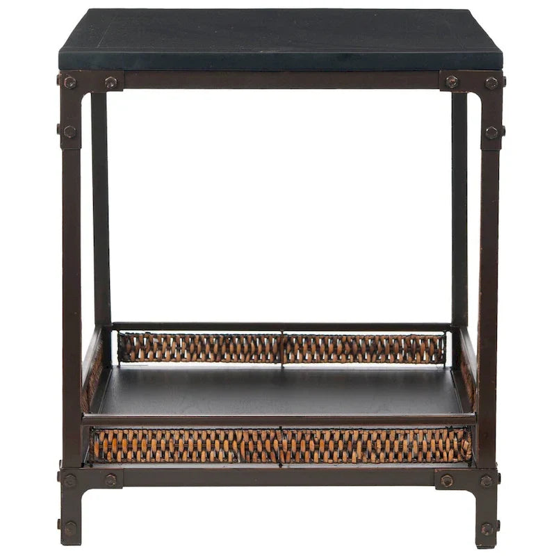 SAFAVIEH Jindra Wicker Accent Table with Wood Top - 22" x 22" x 25.2"