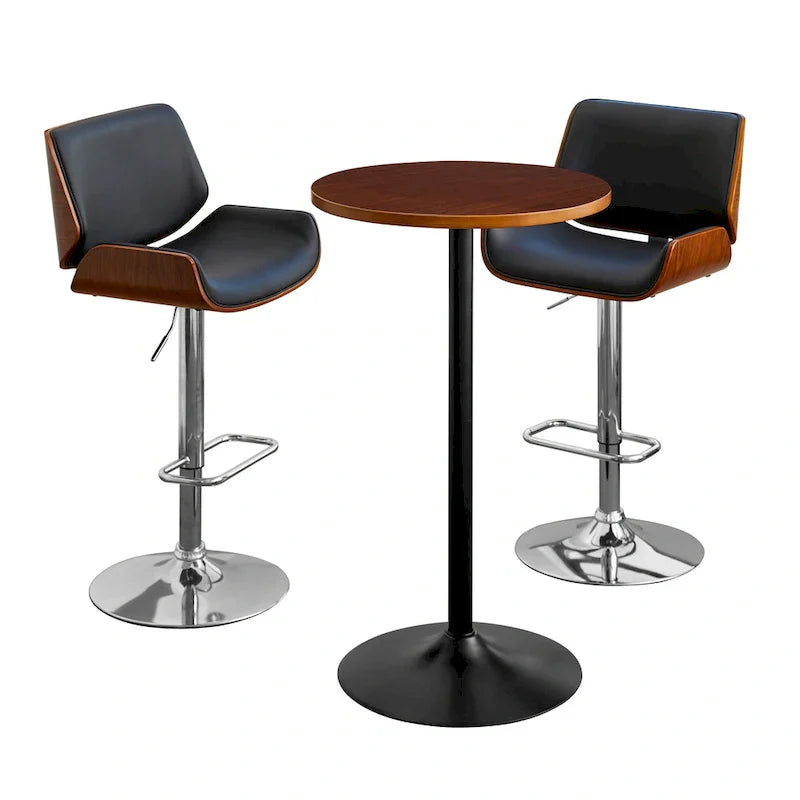 Glitzhome Adjustable Swivel Bar Stool Set with 3 Leatherette Seats for Pub Tables