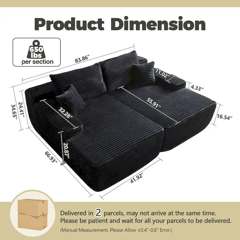 HOOOWOOO Modular Plush Corduroy Sectional Sofa with Cushions