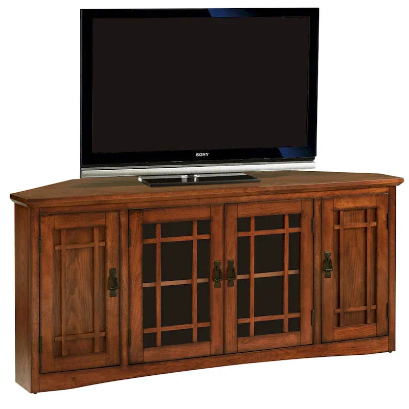 Leick Home Mission Oak Solid Wood Corner TV Stand with Four Doors