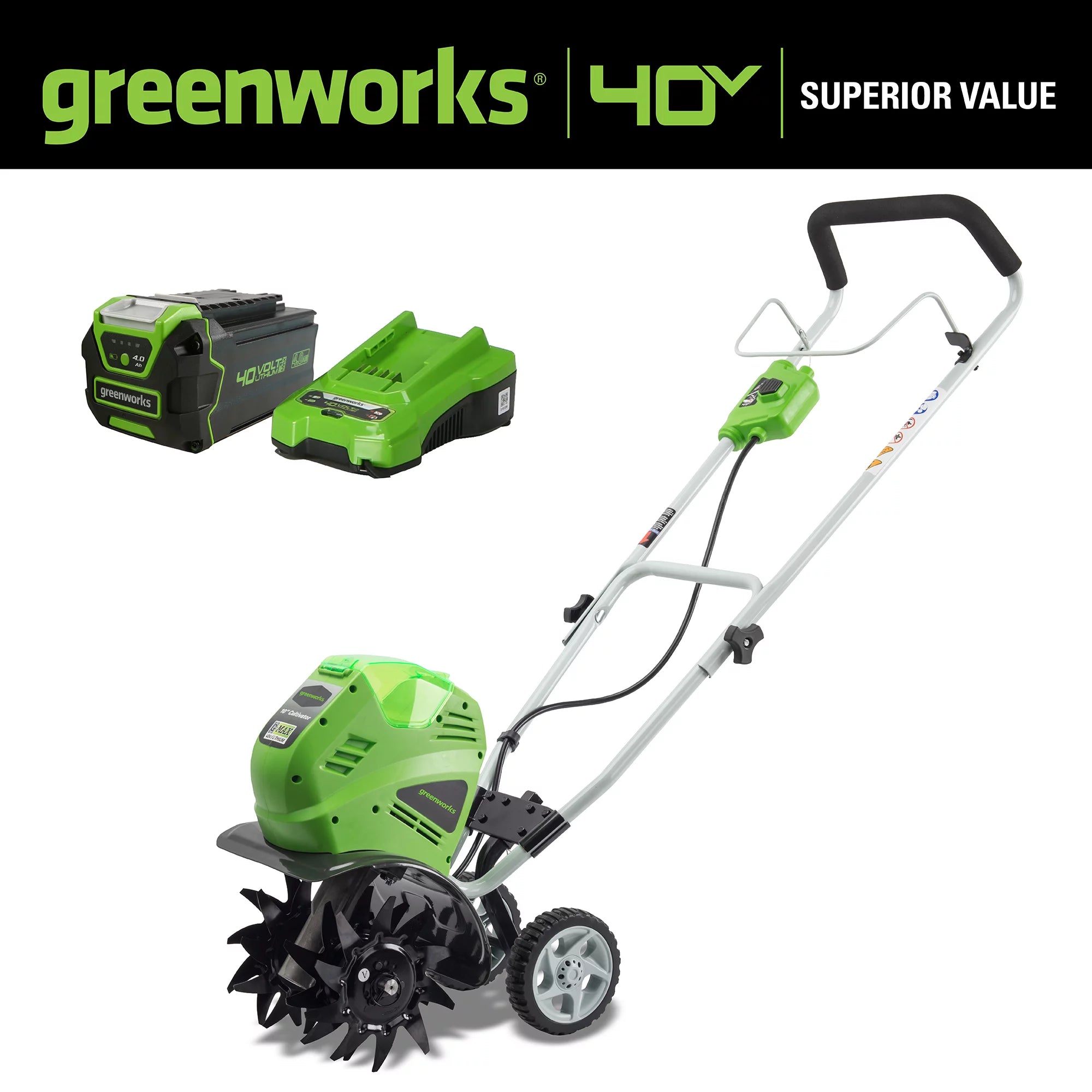 40V 10-inch Cordless Cultivator/Tiller with 40 Ah Battery and Charger, 27062