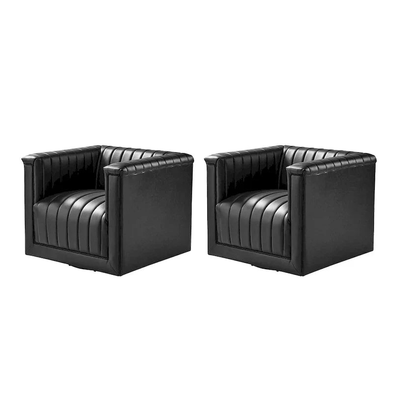 Set of 2 Esteban Modern Leather Swivel Barrel Chairs by HULALA HOME