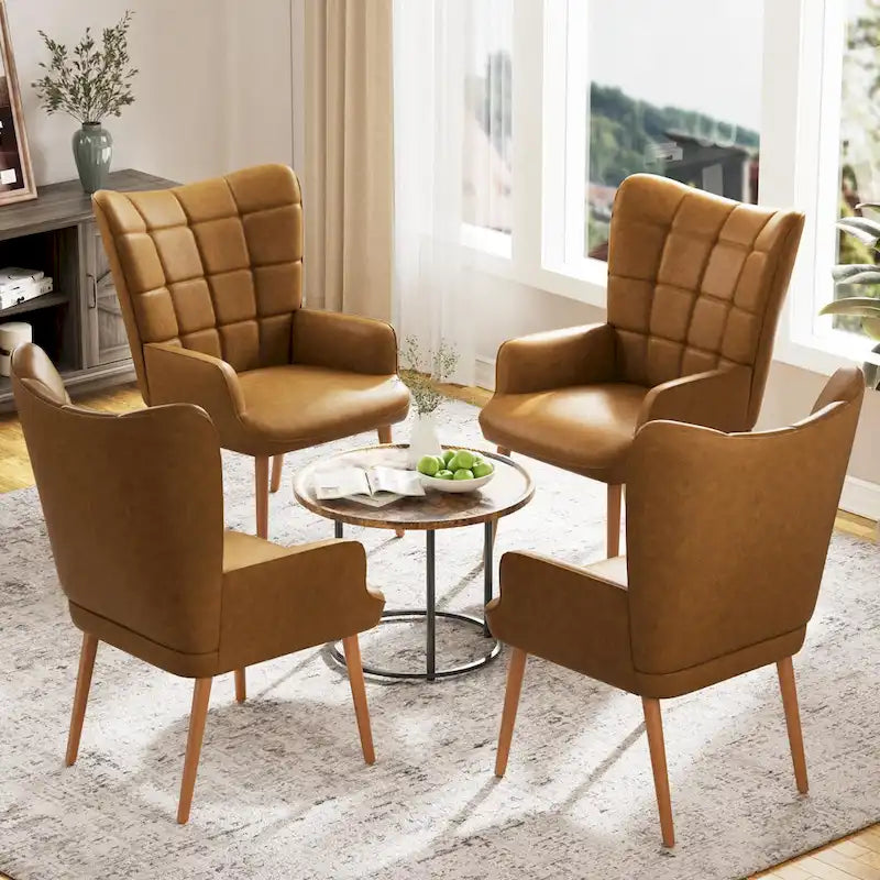 Set of 2 High-Back Tufted Accent Chairs in Cream, Brown, and Taupe
