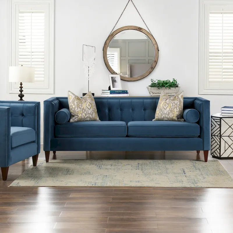 Jack 84 Mid-Century Modern Tuxedo Sofa with Decorative Bolster Pillows