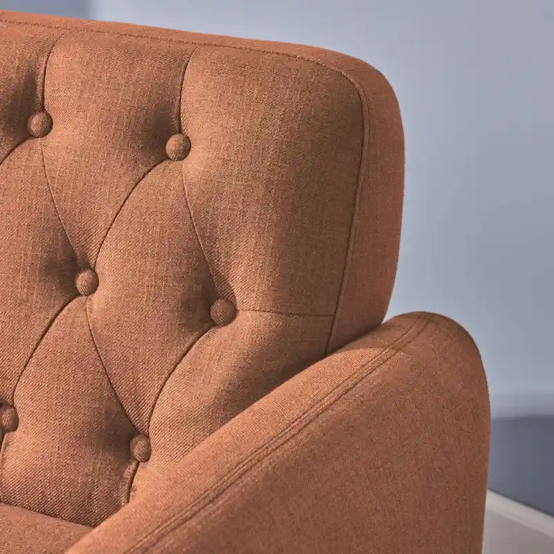 Mid Century Tufted Sofa with Cushioned Seat and Wooden Legs