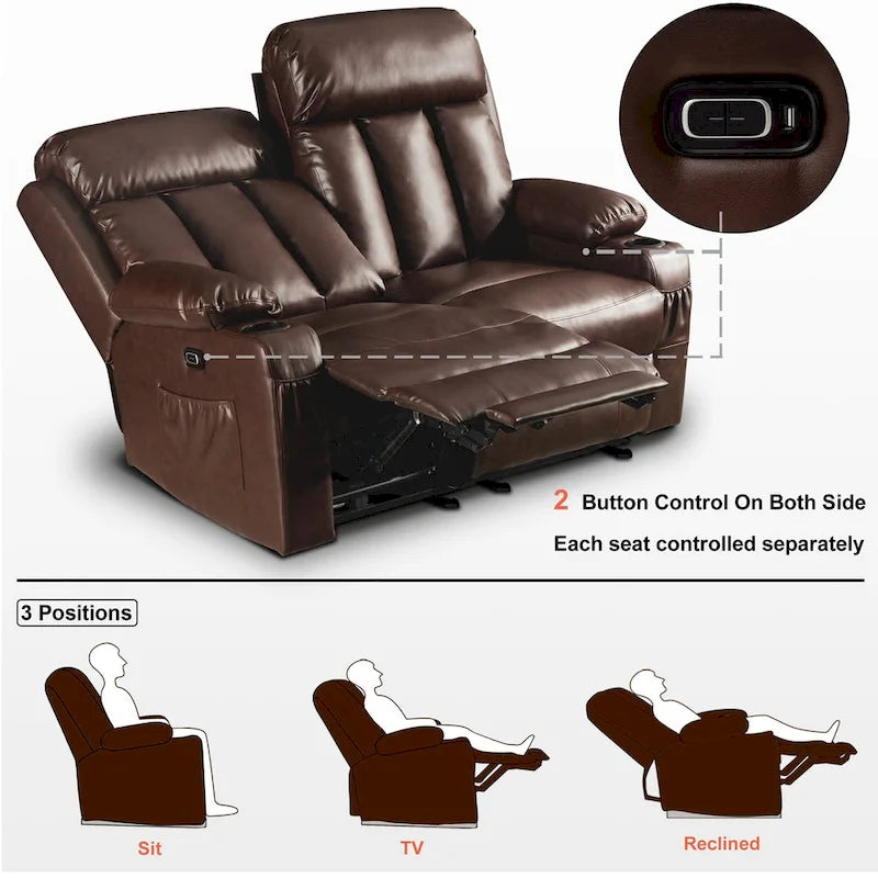 MCombo Faux Leather Electric Reclining Sofa with Heat and Massage - Models 6095/6075/6077