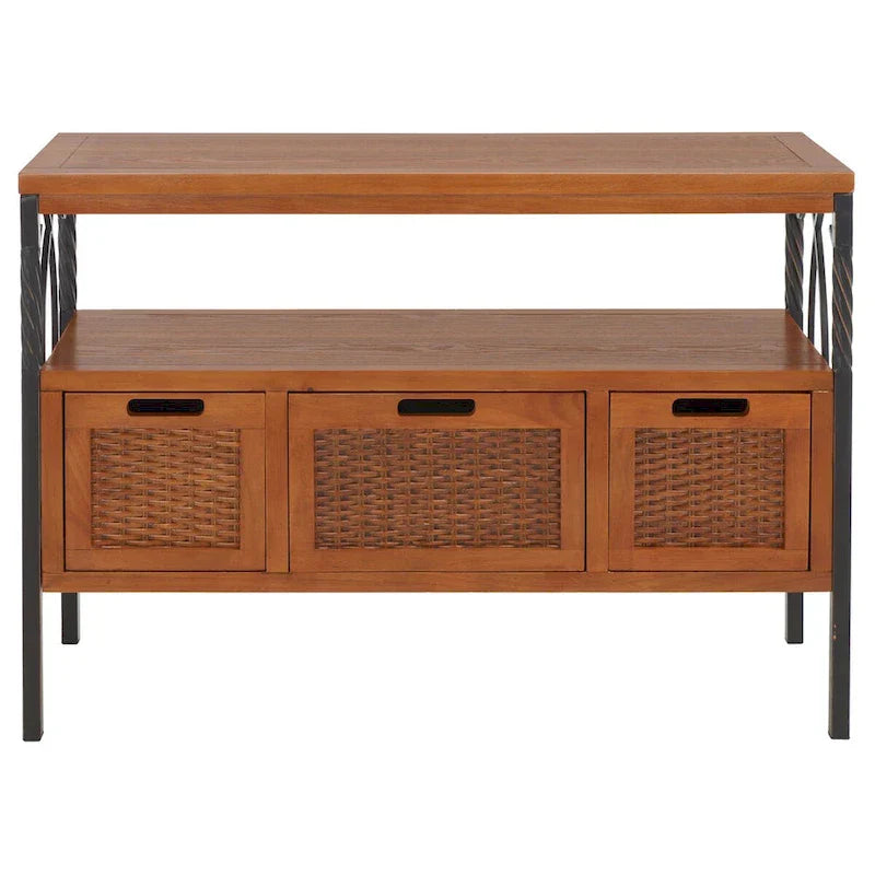 SAFAVIEH Tamuita Antique Pewter Console Table with Dark Walnut Finish - Dimensions: 36 x 13.8 x 24.8 inches