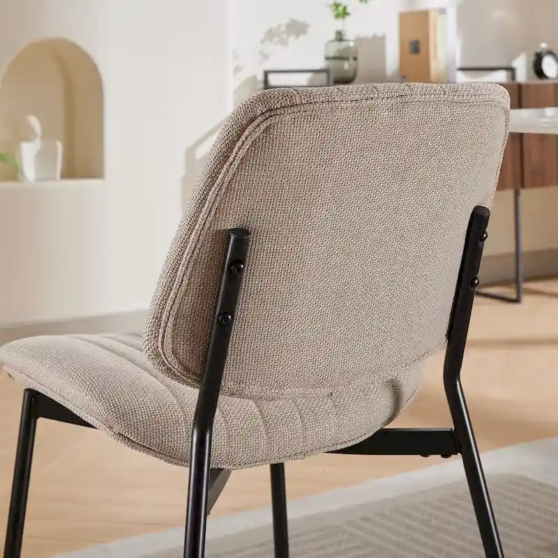 Set of 2 Retro Linen Dining Chairs with Bentwood Backs and Metal Legs