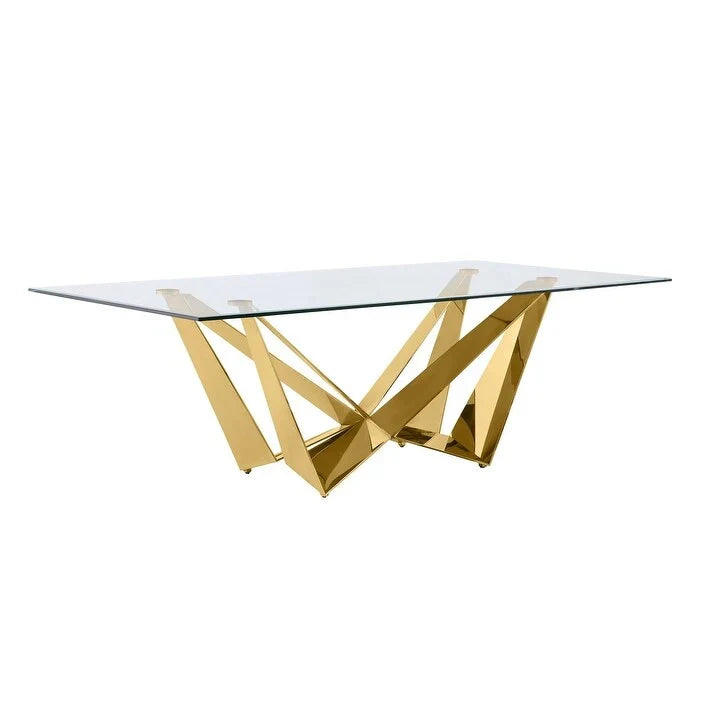 Glass Dining Table with Tempered Top and Stainless Steel Base